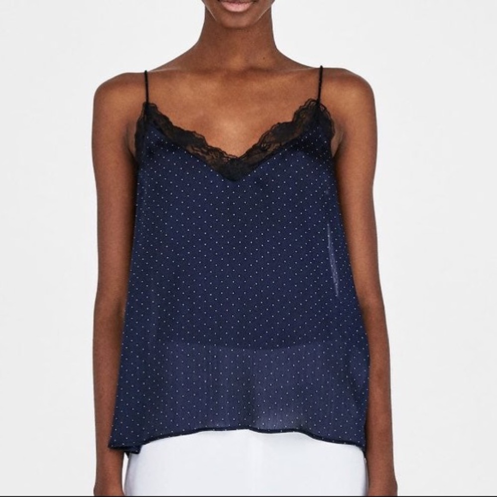 Zara Polka Dot Camisole with Lace Trim